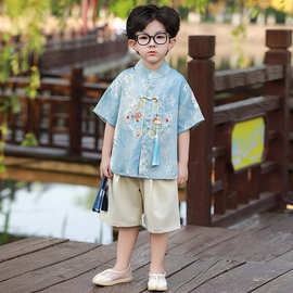男童夏季汉服儿童中式唐装新款短袖短裤套装小宝宝六一表演服