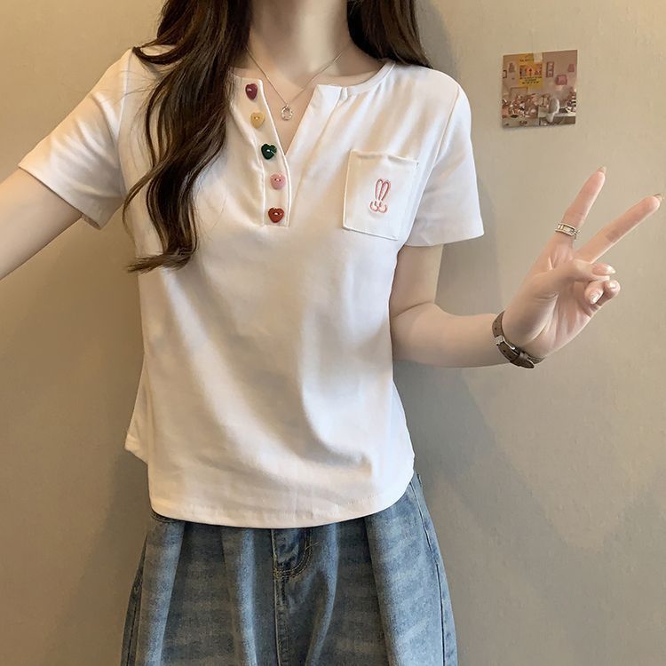 Decoración estereoscópica delgada y delgada camiseta de manga corta de diseño de mujer 2025 verano nuevo vestido de cubierta de carne