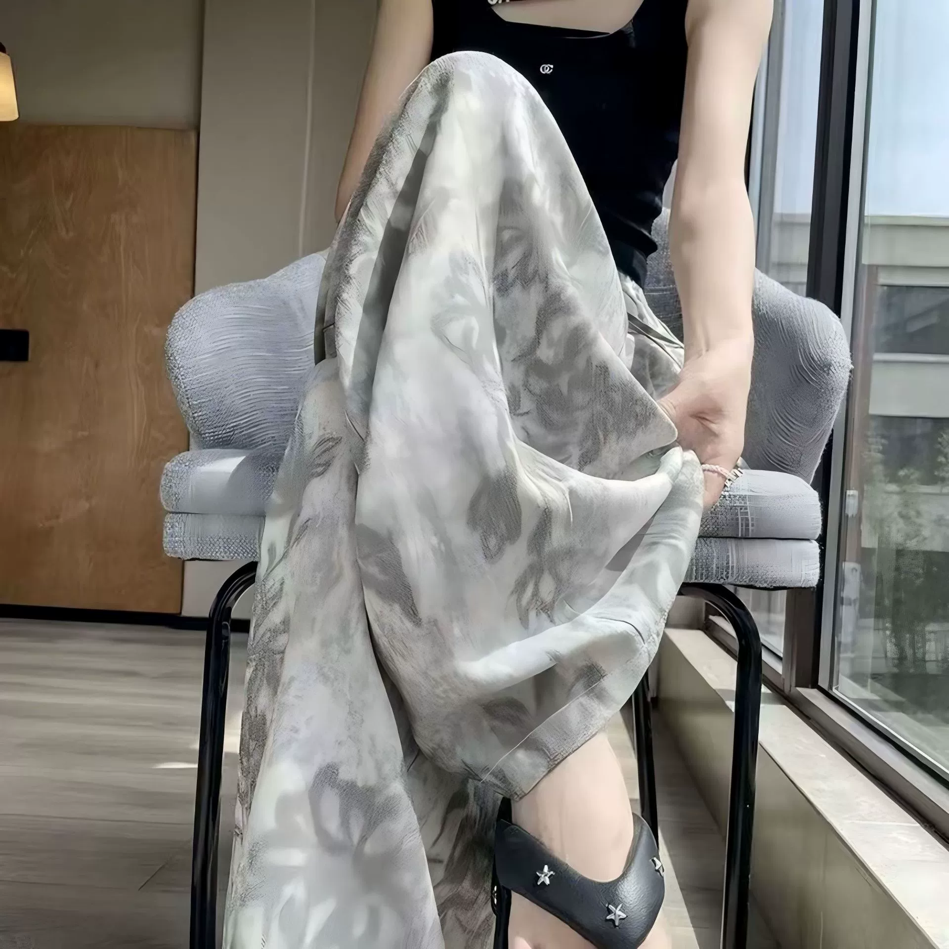 Хлопковые шелковые пижамы женские тонкие хлопчатобумажные широкие брюки