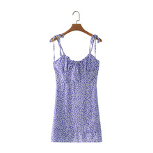 夏季新款欧美女装时尚花朵印花吊带系带连衣裙短裙S11401