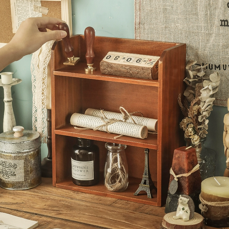 Настольная кружка, коробка для хранения Zakka, деревянный настольный шкафчик, настенное ретро крепление