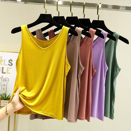 Modal V-neck Thin Vest Women's Summer Sleeveless T-shirt Loose Inner Top Versatile Solid Color Simple Bottoming Shirt