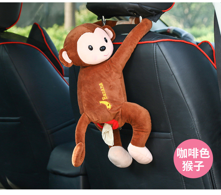 Creative Peppa Pig Monkey Tissue Box Car Accessory Hanging Car Seat Back Tissue Holder Cartoon Tissue Box for Car Use