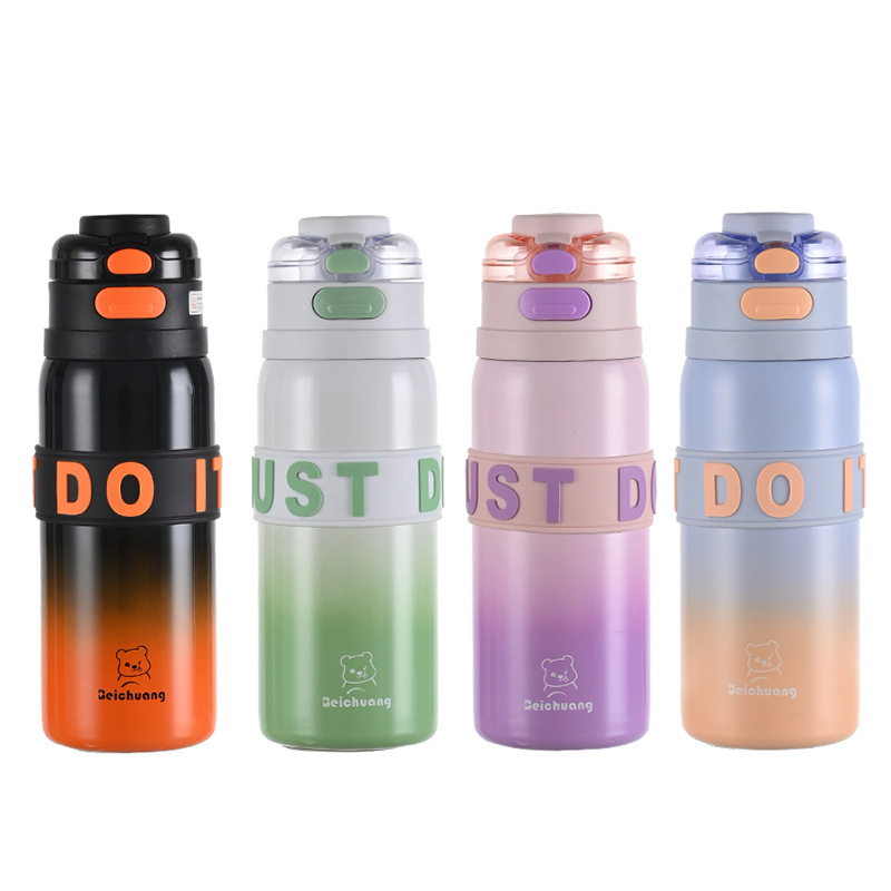 Taza de color de alto valor de color gradiente cubierta de rebote doble taza de aislamiento térmico de alta capacidad deportiva taza de agua de acero inoxidable portátil