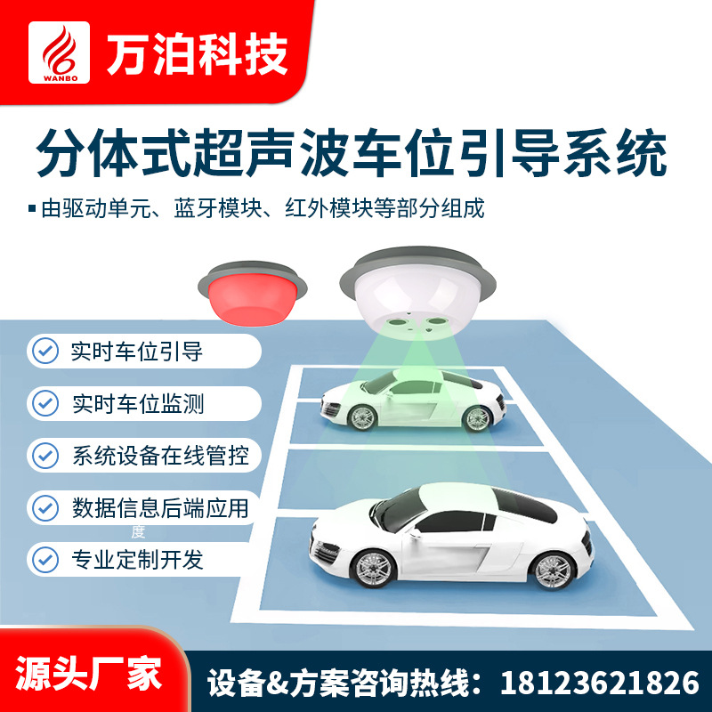 万泊停车场分体式超声波车位引导系统超声波车位探测器智能停车场