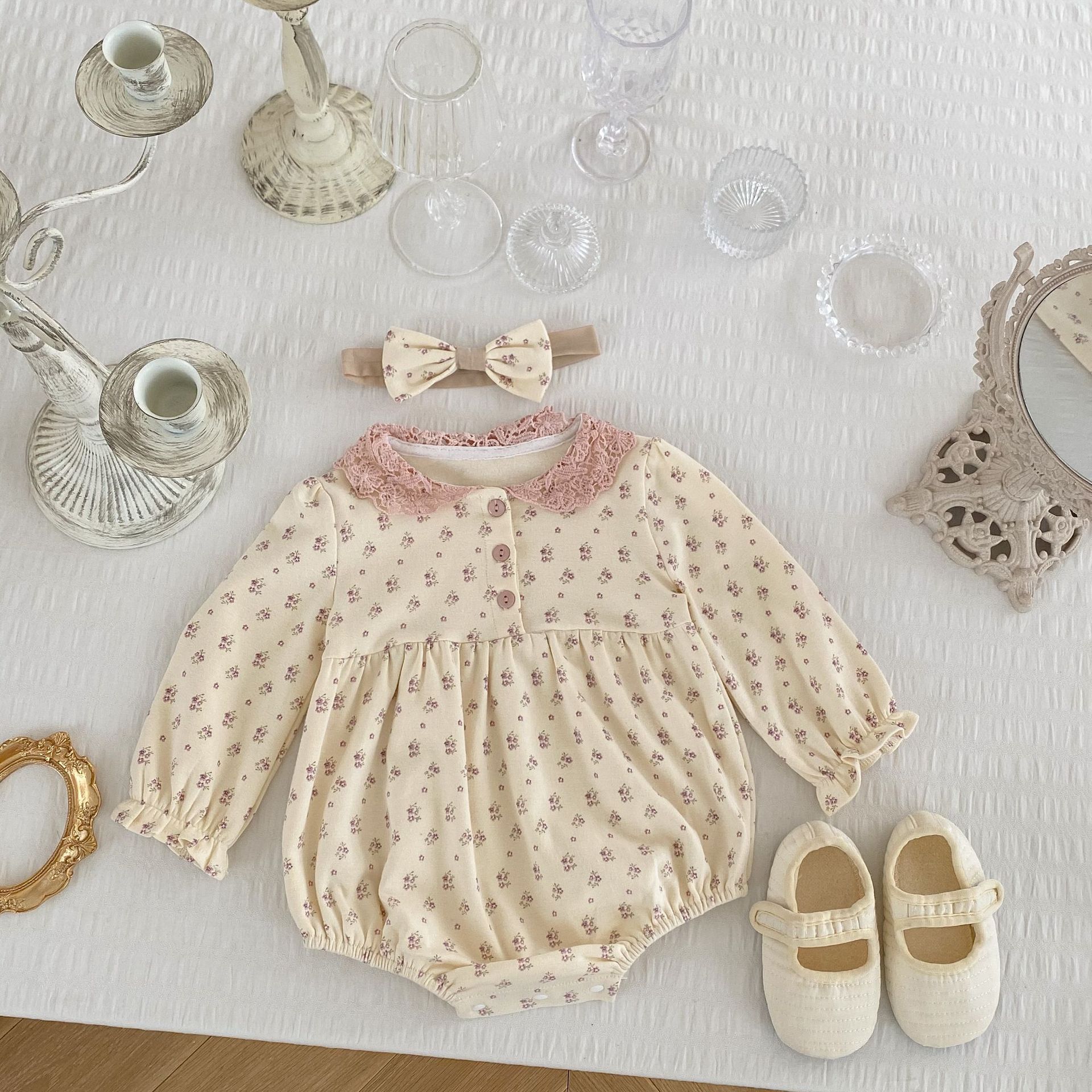 2024 Spring Autumn Clothing for Baby Girls, Infants and Toddlers Floral Print Ha Yi Long Sleeve jumpsuit Triangle_voghion.com