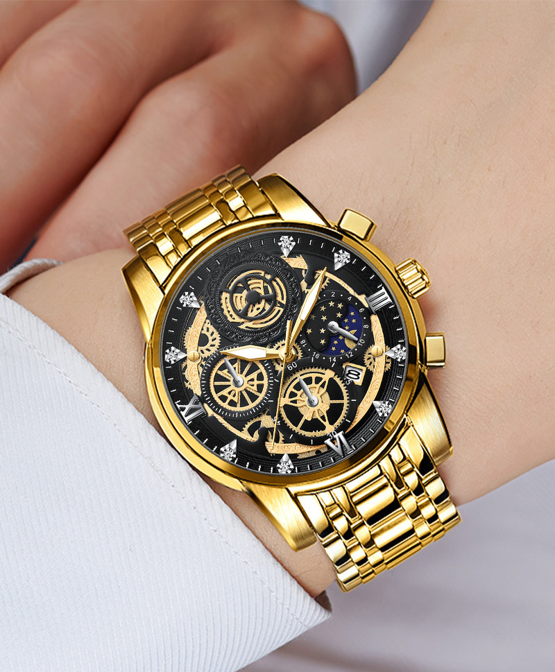 Jahr Sonne Mond Stern Herrenuhr Hohlkalender Tourbillon Quarz wasserdichte Uhr Herrenuhr_voghion.com