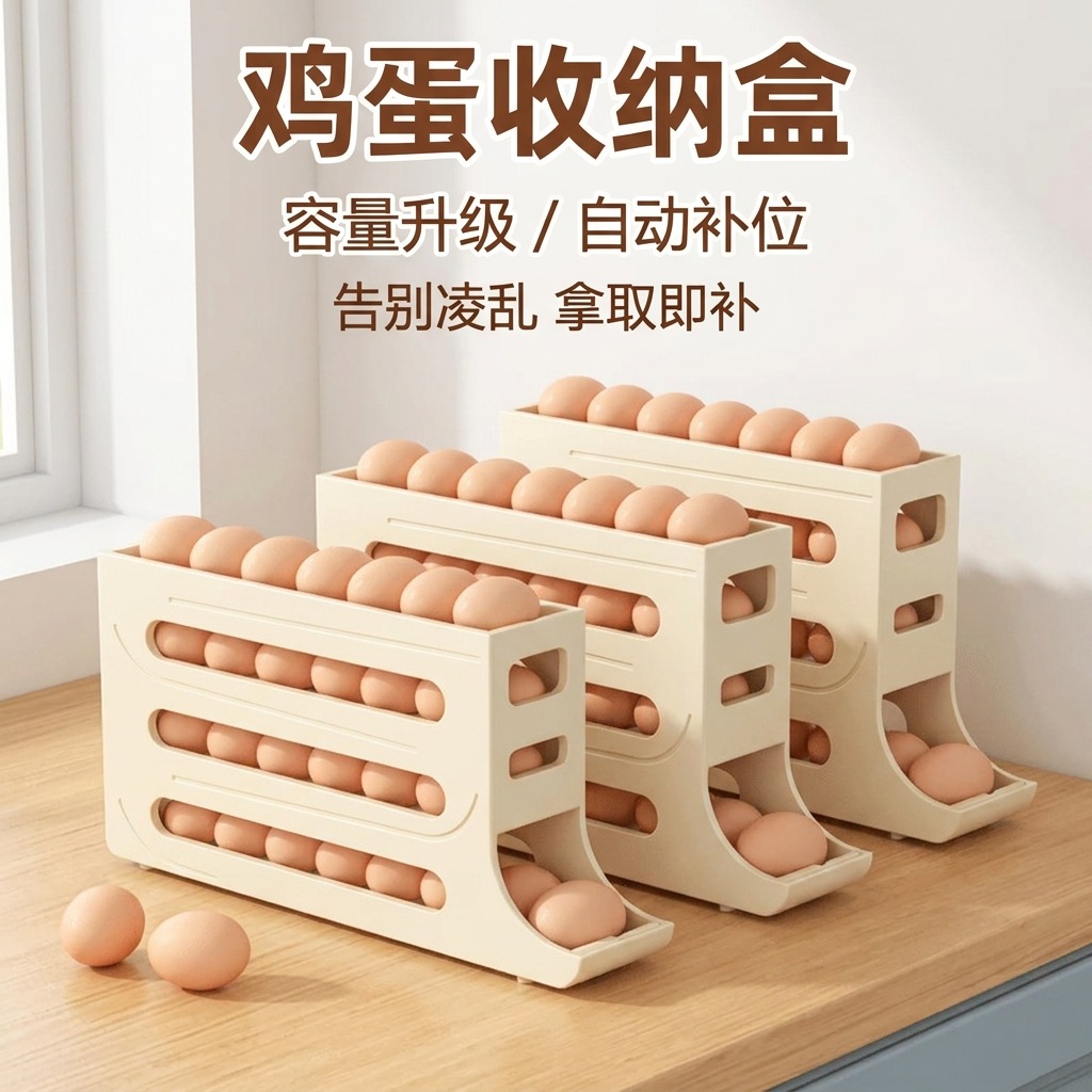 Organizador Rodante para Huevos de Plástico Portátil, Conservación para Refrigerador, para Cocina