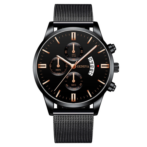 Foreign trade cross-border fashion three-eye calendar men's watch men's watch stainless steel mesh band Milan band factory wholesale