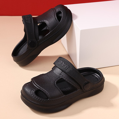 Детские летние тапочки в стиле Crocs для мальчиков, нескользящая пляжная пляжная обувь для раннего возраста, однотонные мюли, мягкая подошва