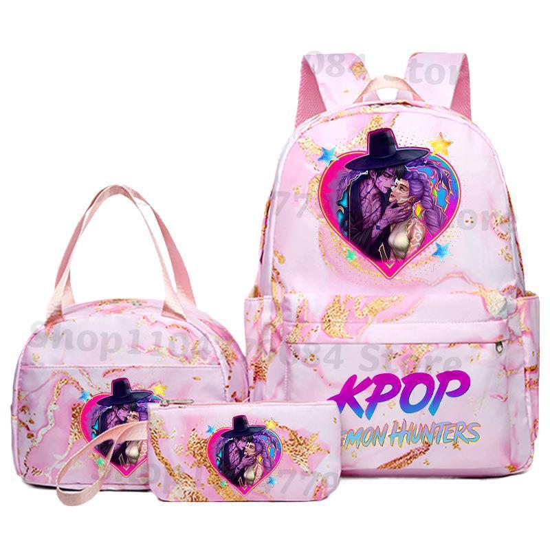 KPOP猎魔女团双肩背包午餐袋铅笔盒套装学生动漫时尚书包笔盒便当|undefined