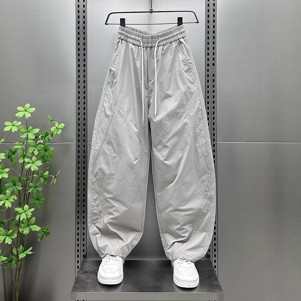 Trendy Brand 2025 Spring Festival New Men's American-Style Simple Solid Color Elastic Waist Casual Pants Fashion Loose Wide-Leg Scimitar Pants