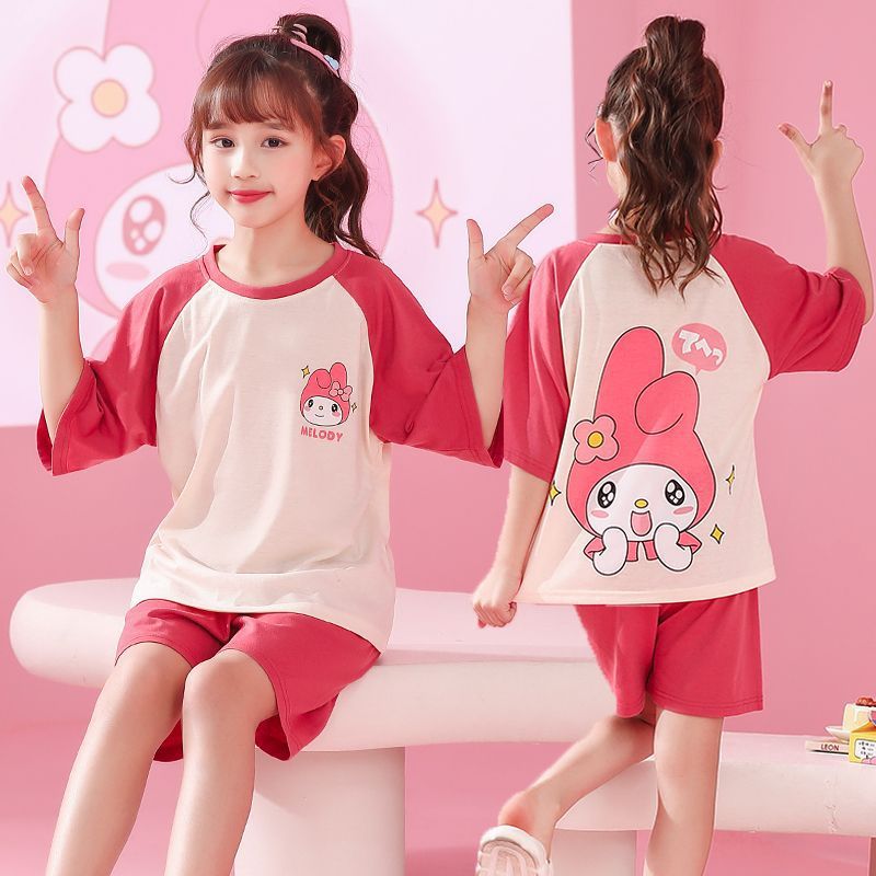 Verano niñas pijamas algodón peinado fino traje de manga corta niños niñas estilo occidental grande lindo homewear