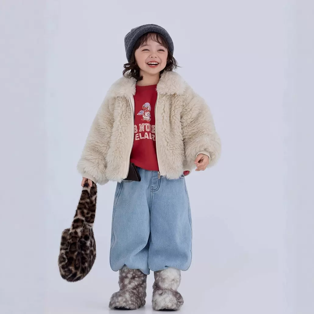 儿童毛毛夹克外套2025冬装新款韩版男女童加厚夹棉仿皮草大衣