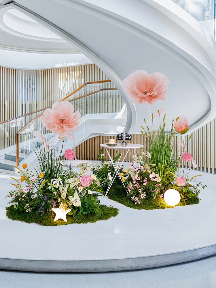 花装饰造景网红橱窗绿植仿生花艺摆件轻奢打卡点场景布置