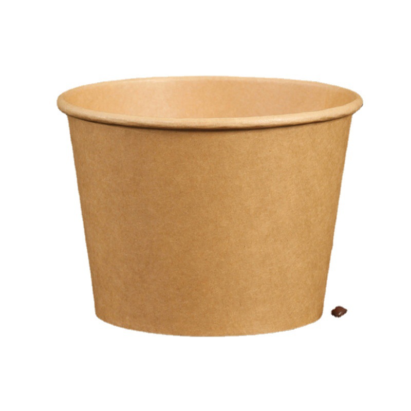 Tazón de piel de vaca Tazón de sopa redondo para llevar Caja de empaque de frutas de comida rápida Caja de almuerzo desechable con tapa Tazón de papel Tazón de comida para llevar engrosado