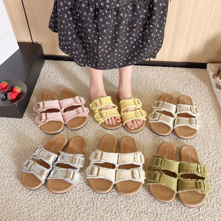 Корейская версия с юбкой Baken сандалия тапочки женский 2025 новый ремень с пряжкой пляжные туфли повседневные легкие тапочки