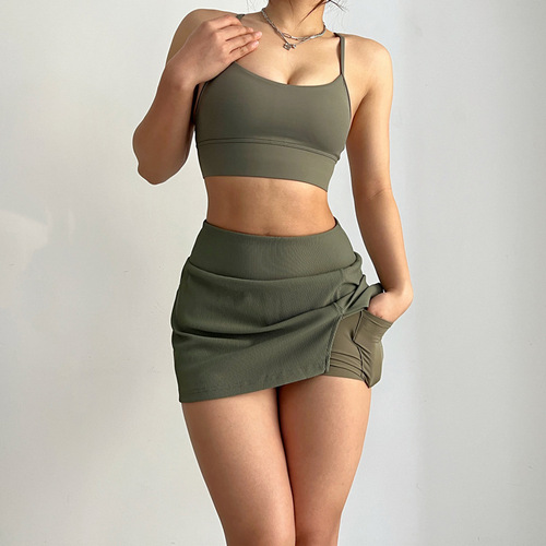 High-waisted Split Sporty Leggings Skirt Yoga Breathable Anti-transparent Two-Piece Tennis Running Fitness Short Skirt for Women Quick-drying