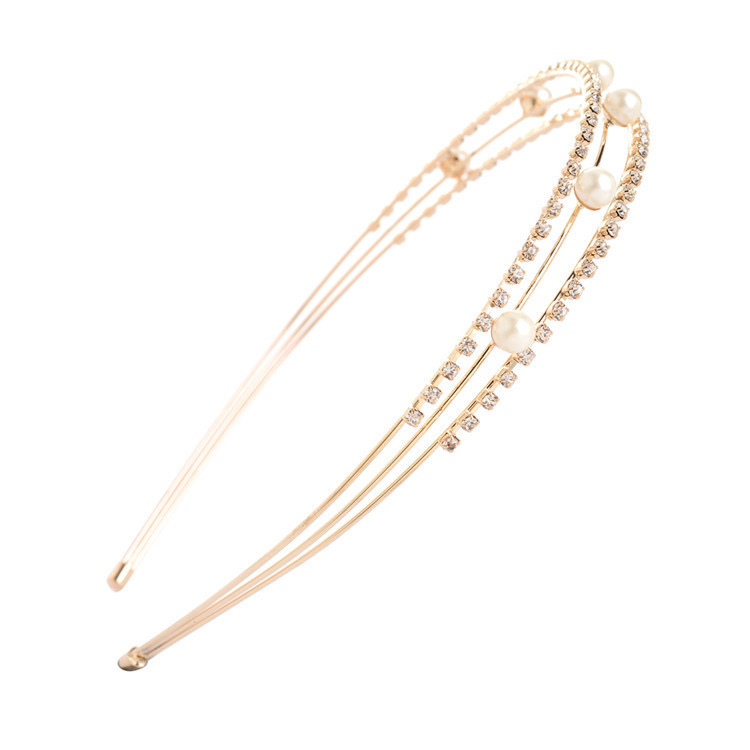 Exquisito estilo coreano accesorios para el cabello 3-capa rhinestone perla diadema diamante incrustado dulce nupcial diadema venta al por mayor de fábrica