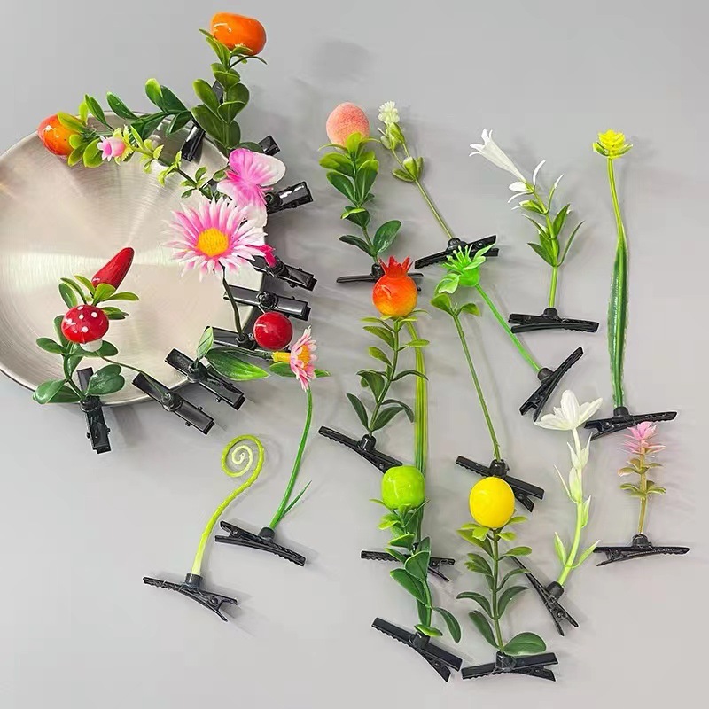 可爱植物花卉头上长草花果实草莓桃子搞怪卖萌发夹发卡子鸭嘴夹女