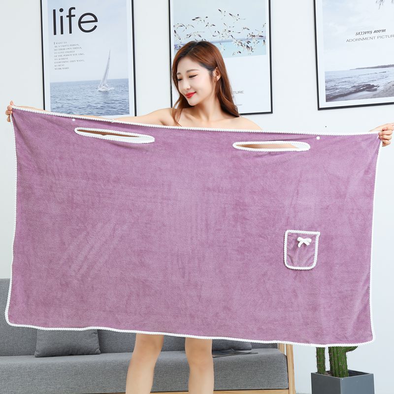 Encrypted Coral Velvet Bath Skirt, Wearable Suspender Bath Towel, Soft Thickened Absorbent Bathrobe Pocket, Beauty Can Be Customized for Wholesale