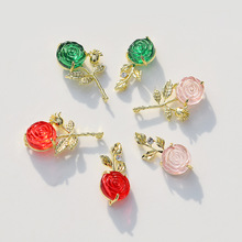 流行时尚气质合金玫瑰花朵镶嵌锆石吊坠配件 DIY耳环饰品材料批发