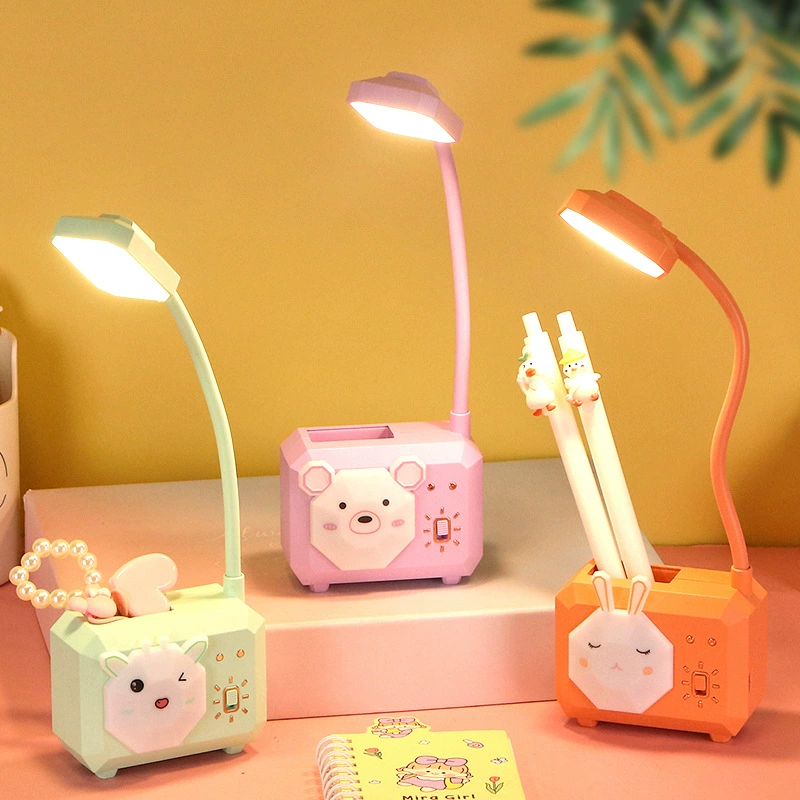 Children's teaching table lamp for elementary school students for desktop, cartoon pens holder, lantern for bed, eyes protection