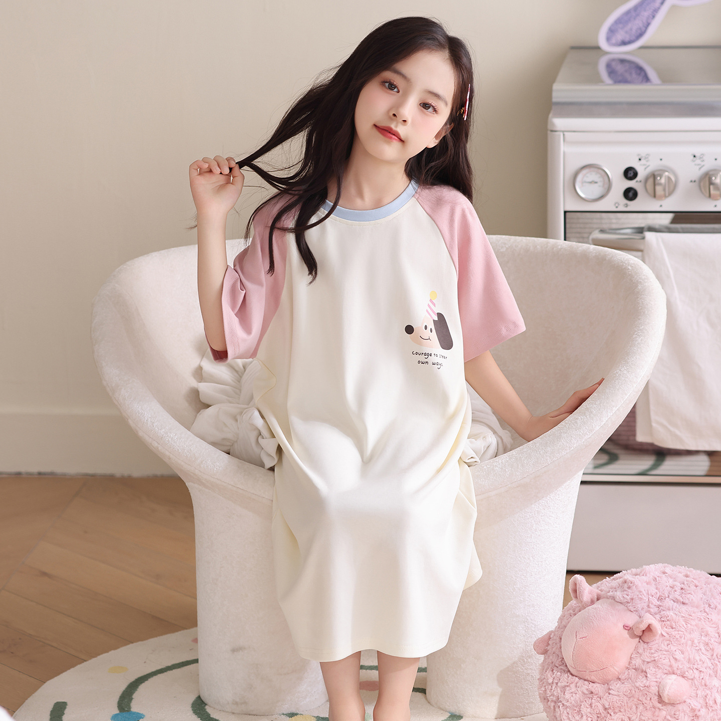 Pijama de niñas algodón de verano de mangas cortas delgada pijama de niños princesa ropa para el hogar image 3
