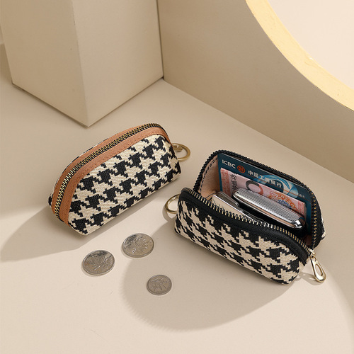 New type of sparrow grain women's small wallet card holder integrated multi-purpose high-end small storage bag zipper retro key holder