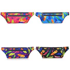 新彩色羽毛休閒女士腰包貼身手機包薄片輕便收納戶外運動批發跨境