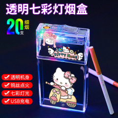 新商品の細い漫画の透明なカラーランプのタバコの箱のライターの20本は大容量の太さのデザインを詰めてオプションでプレゼントします。