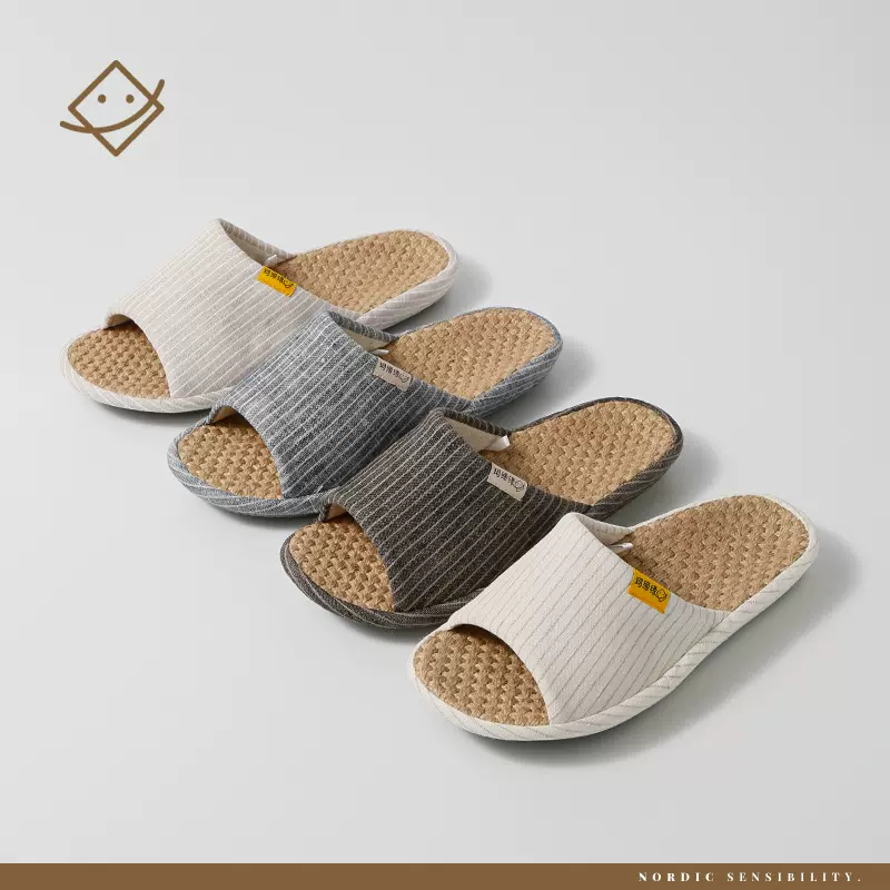 居家室内日式春夏款厚底亚麻四季情侣家用防滑盆底拖鞋男女