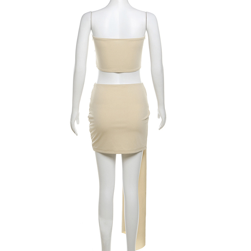 Spring Summer Women Clothing Elegant Light Luxury Design Backless Tube Top Vest Slim Hip Skirt Set