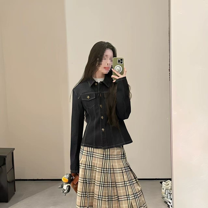 早秋韩系氛围感穿搭套装女秋季2025新款牛仔外套格子半身裙一整套|undefined