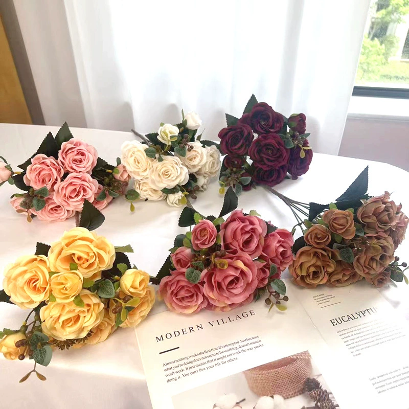 Норвежский( Nordic 9 heads Kabuccino Rose) симуляция цветка набор тёплый осень ретро - старое молочное кофе