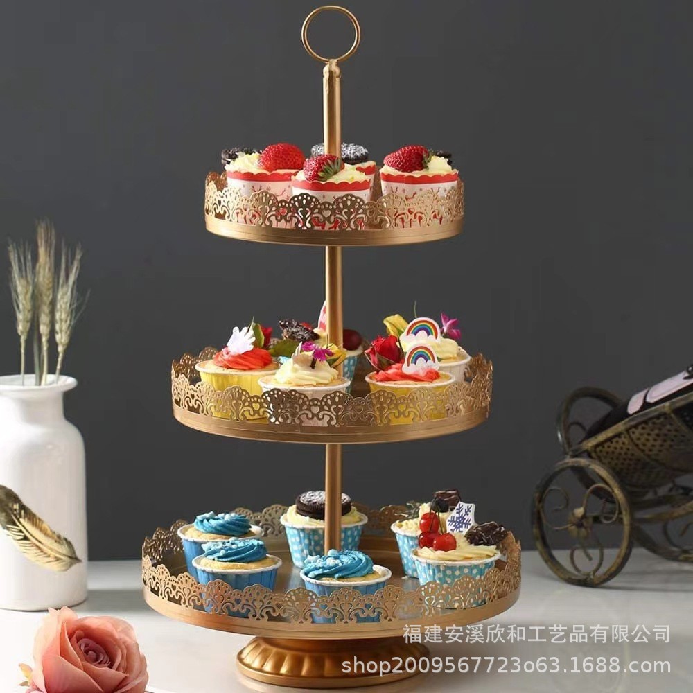 Tabla de postre de hierro forjado blanco decoración de exhibición de bandeja de pastel de estilo europeo de la tarde té de refrigeración de mesa de comida fría