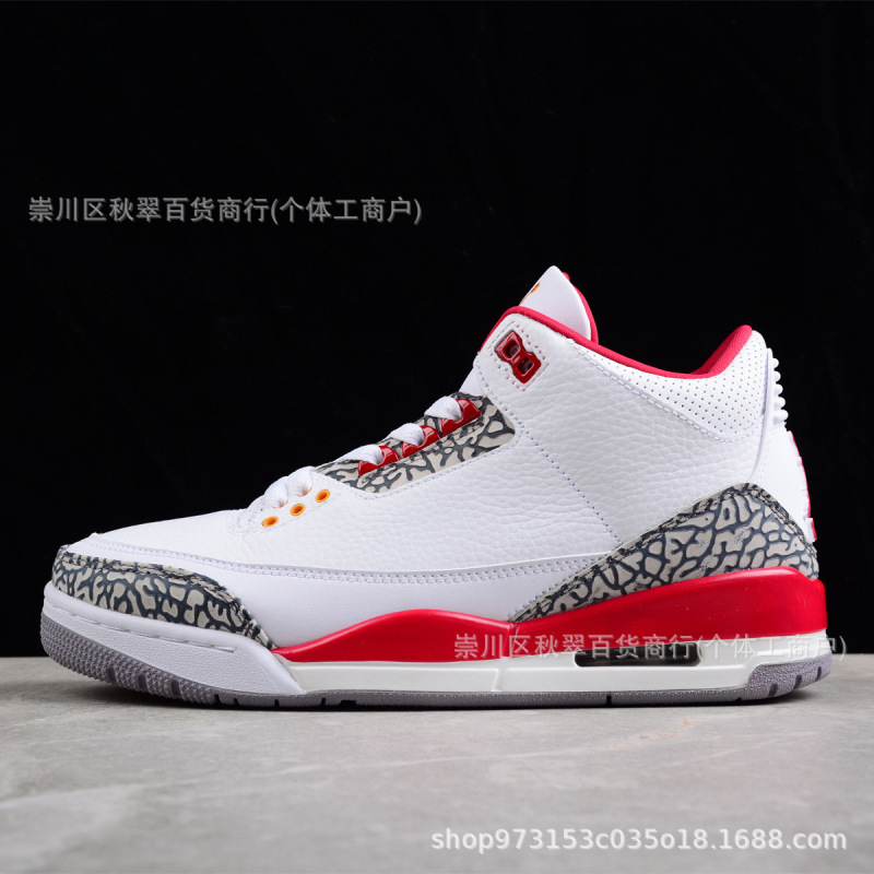 Original Box Pure Original Aj3 Fujiwara Hiroshi Lychee Pattern Air Cushion Women's Shoes White Cement North Carolina Blue Joe 3 Sports Basketball Shoes