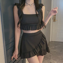 2024年新款辣妹纯色抹胸夏季显瘦性感绑带露背吊带无袖分体游泳衣