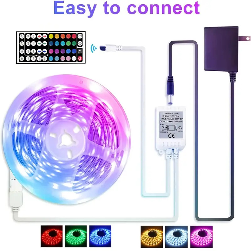 Tira de Luces LED de 12v Transfronteriza, con Bluetooth de 44 Teclas, Autoadhesiva, Colorida, Luz Ambiental RGB, Juego de Tiras de Luces