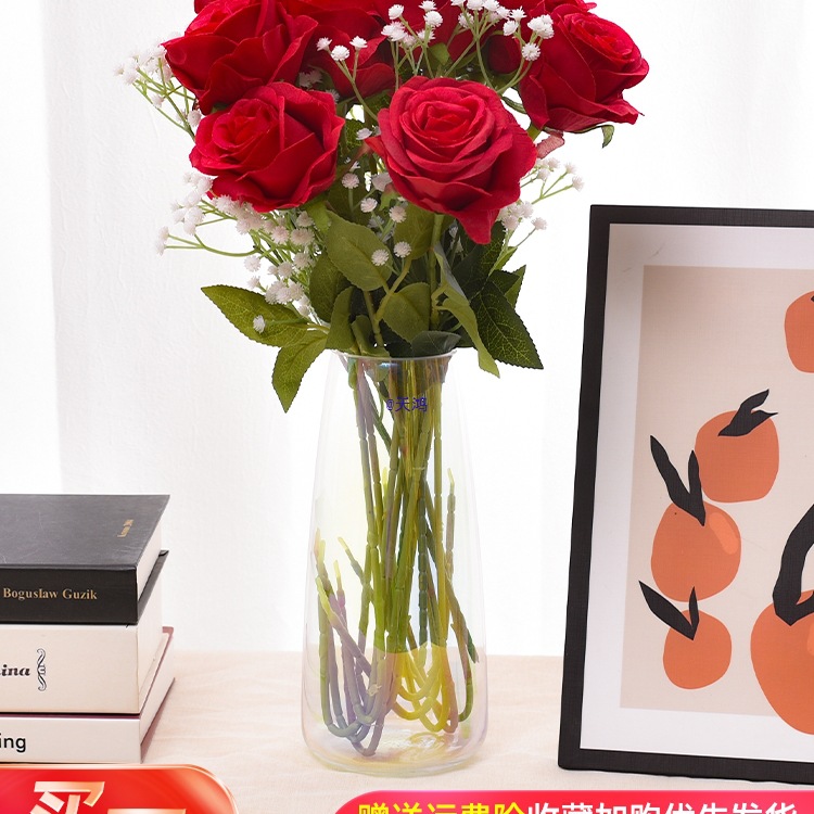 玫瑰花花情人节塑料假花束家居摆件客厅餐桌插花干花摆设装饰