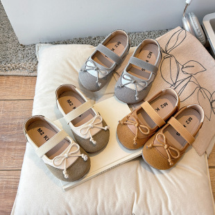 Girls' Leather Shoes Tiger Class 2024 Autumn New Children's Slip-On Korean Princess Shoes Baby Bow Shoes