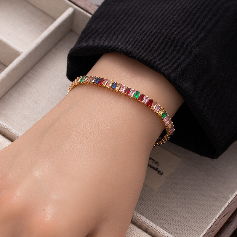 Bracelet Tennis Rectangular Multi-coloured Zircon Full Diamond_voghion.com