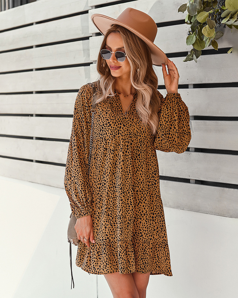 women s leopard print long-sleeved loose dress nihaostyles clothing wholesale NSDY73917