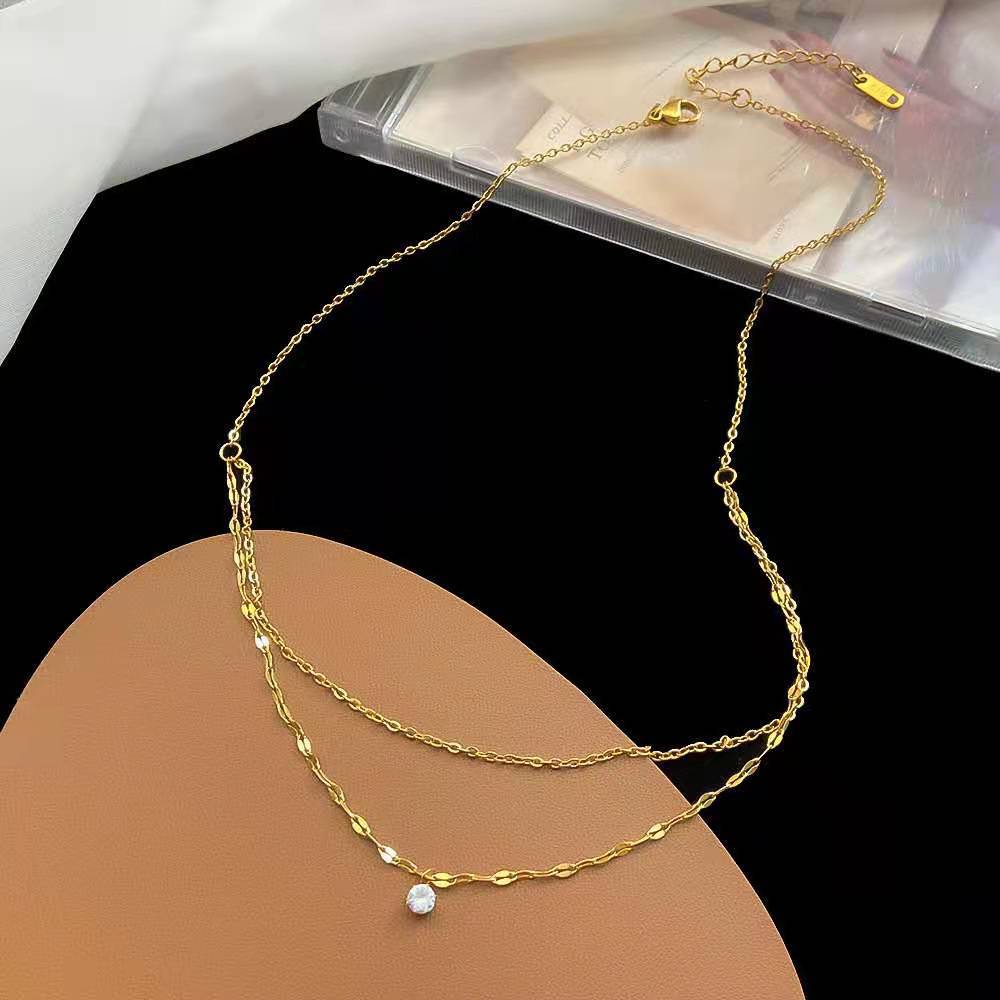 Simple Style Geometric Rhinestone Titanium Steel Necklace 1 Piece