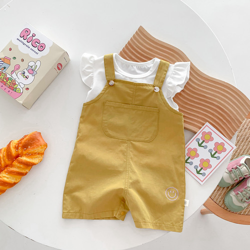 Korean style children's clothing summer baby sling jumpsuit shorts newborn boys and girls cotton outdoor crawling clothes