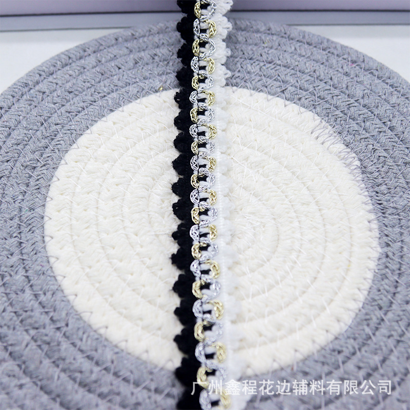 Cinta trenzada de encaje de 2 cm, estilo Chanel, colorida, con hilo dorado y plateado, para manualidades, decoración de ropa, cortinas y accesorios.