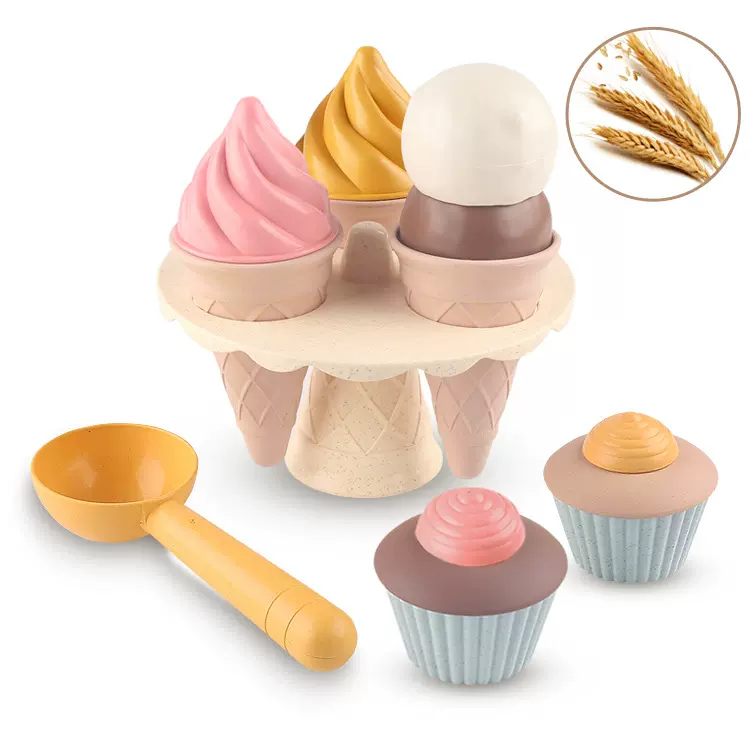 过家家儿童DIY仿真玩具美食冰淇淋蛋糕模型玩具小麦秸秆材质跨境