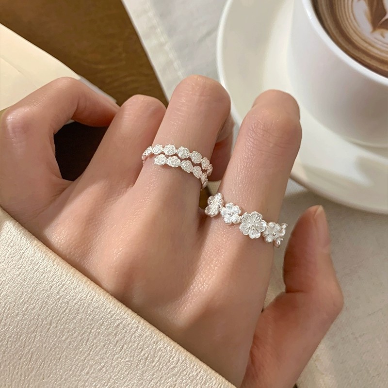 韓国 s925 スターリングシルバーフラワーリング女性のニッチシンプルなファッション韓国人差し指リング気質リングシルバーリングトレンド|undefined