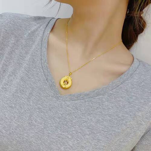Gold-plated National Trend Auspicious Cloud Hollowed Peace Buddha Pendant Necklace for Men and Women with Vietnamese Sand Gold Ancient Method Buddha Character Peace Pendant