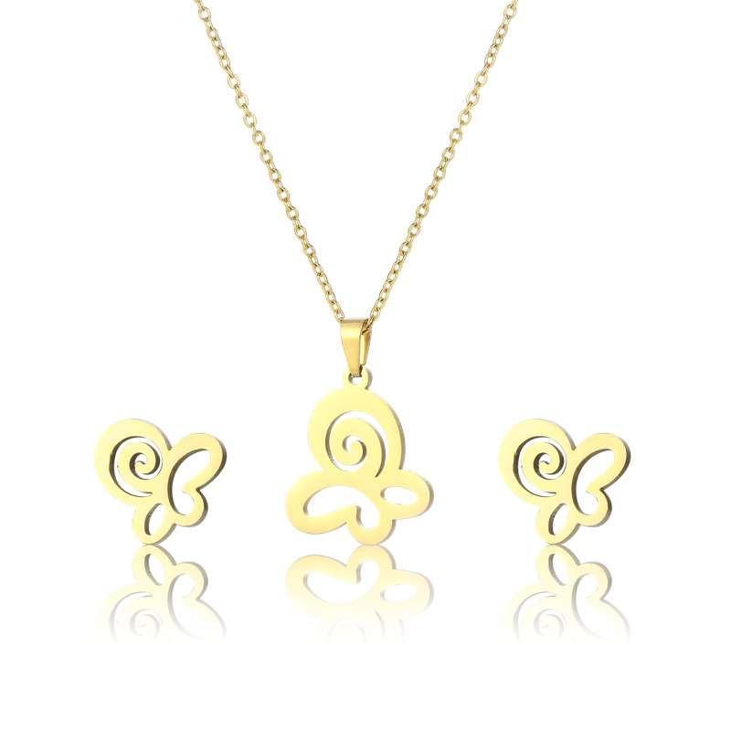 new stainless steel small fresh butterfly necklace set earrings clavicle chain set accessories